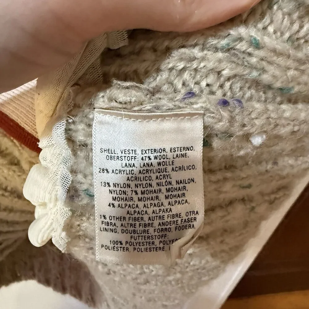 Charlie & Robin Anthropologie Wool Blend Romantic Boho Tiered Tulle Cardigan M